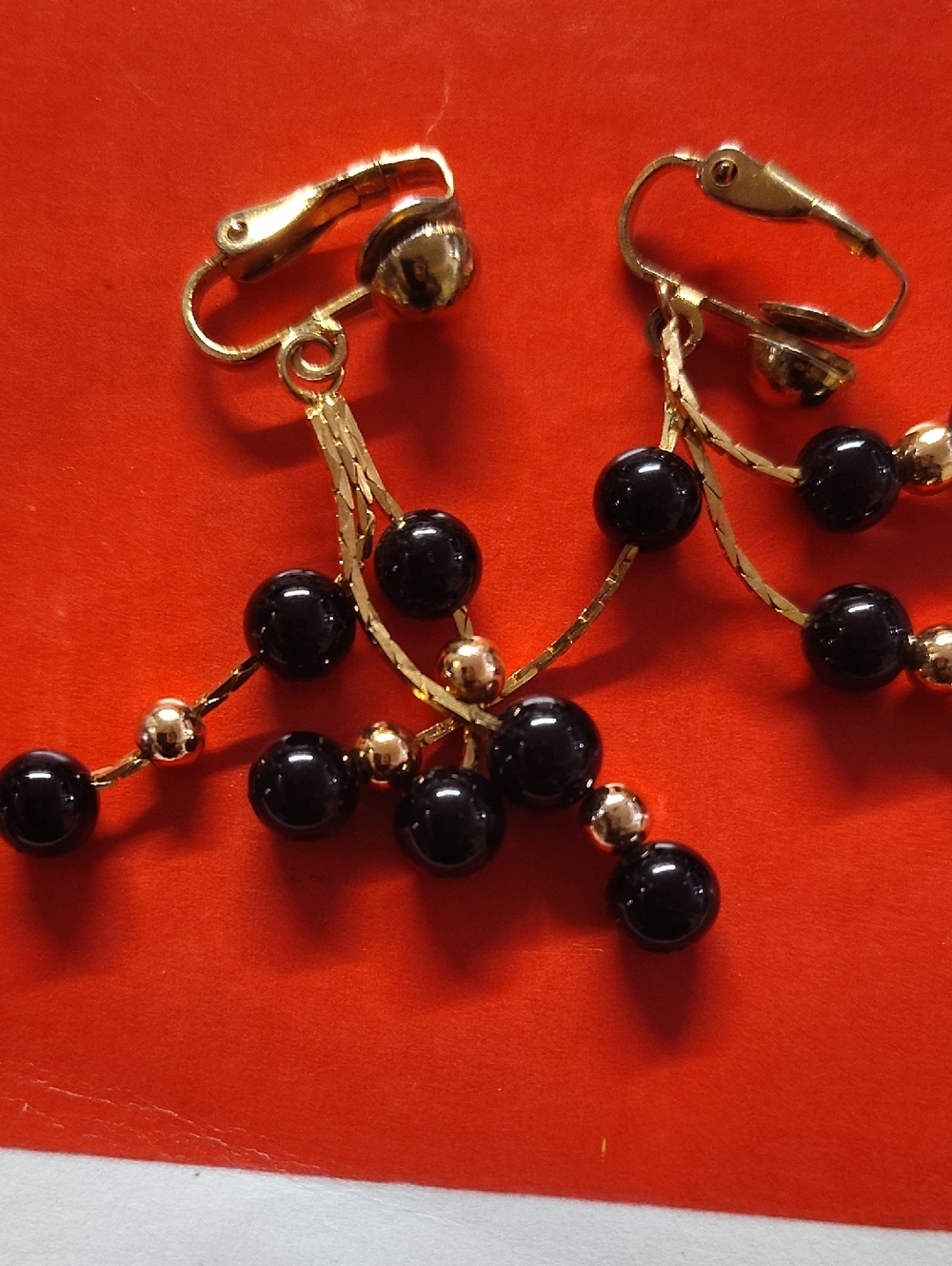 Gold-Tone Black Bead Dangle Earrings